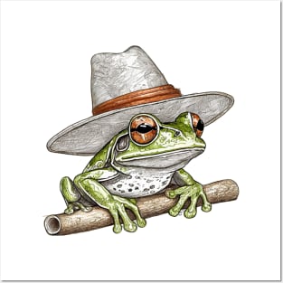 cute country grumpy frog wearing a hat Posters and Art